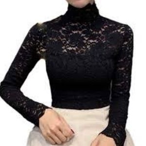 🤩 ZARA LACE TOP BLACK - Size M ✨Elegante y Sexy Blusa de Encaje Negro -Talla M